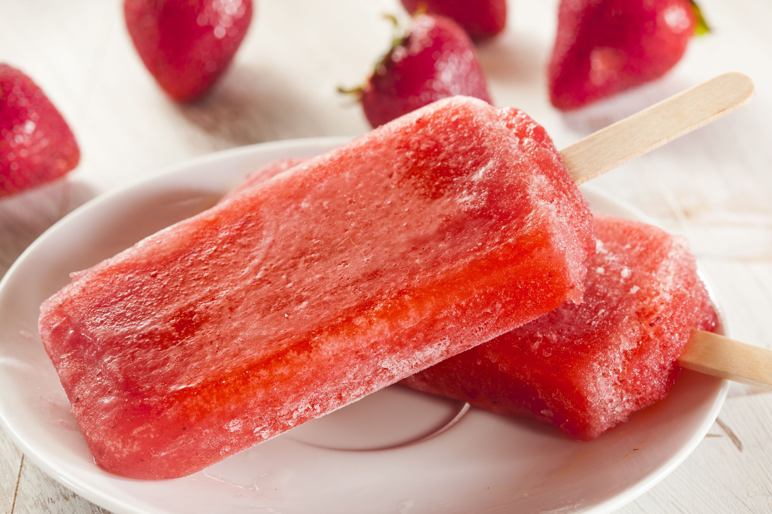 Cold Organic Frozen Strawberry Fruit Popsicle