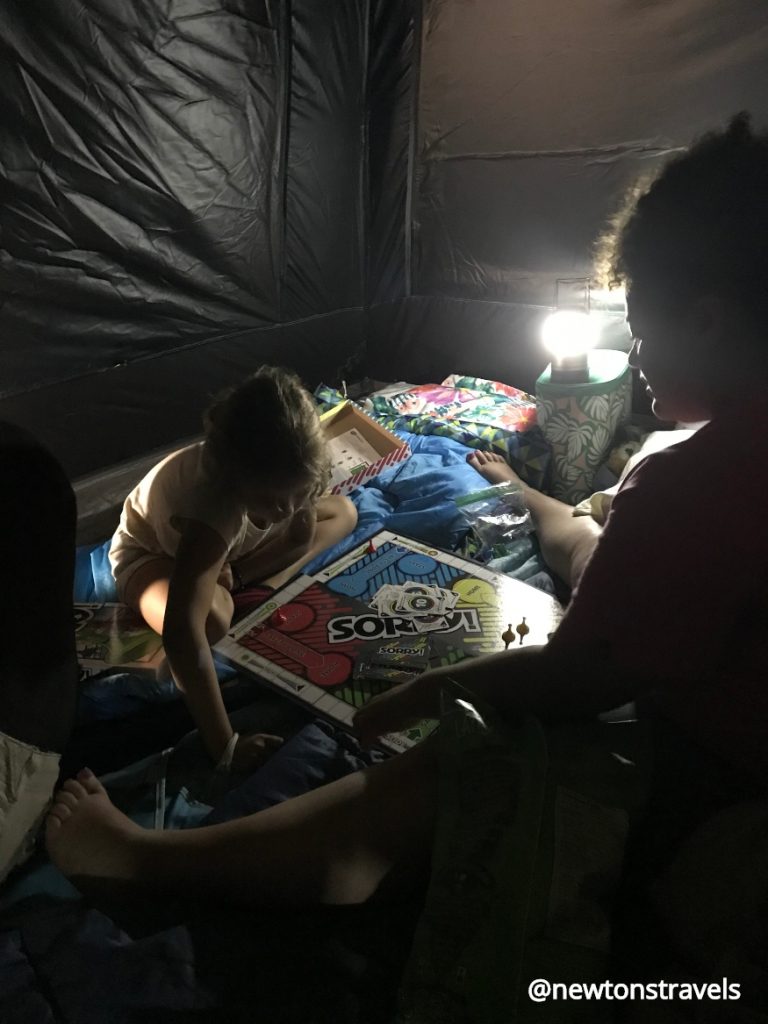 Camping tip for beginners, don't forget board or card games for the kids.