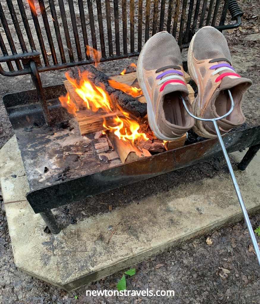 Camping tips for beginners: don't forget to bring extra shoes and clothes.